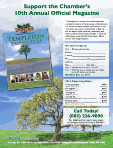 Advertising information for the Templeton Chamber Guide